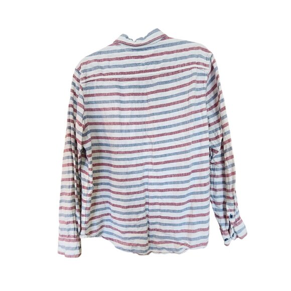 Tommy Hilfiger Mens Custom Fit Striped Button-Up Shirt M 100% Linen - Picture 2 of 3